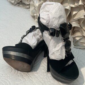 STEVE MADDEN Black, Jeweled Strappy Platforms